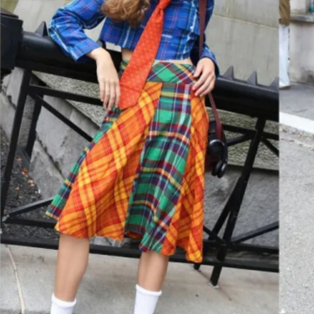 🛍️bundle🛍️H&M Patchwork Plaid Midi Skirt A-Line Cottagecore Preppy Size 2⭐️Host